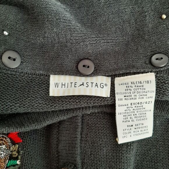 WHITE STAG Vintage Embroidery & Bead Work Christmas Bells Cardigan Sweater Sz XL - Picture 15 of 16